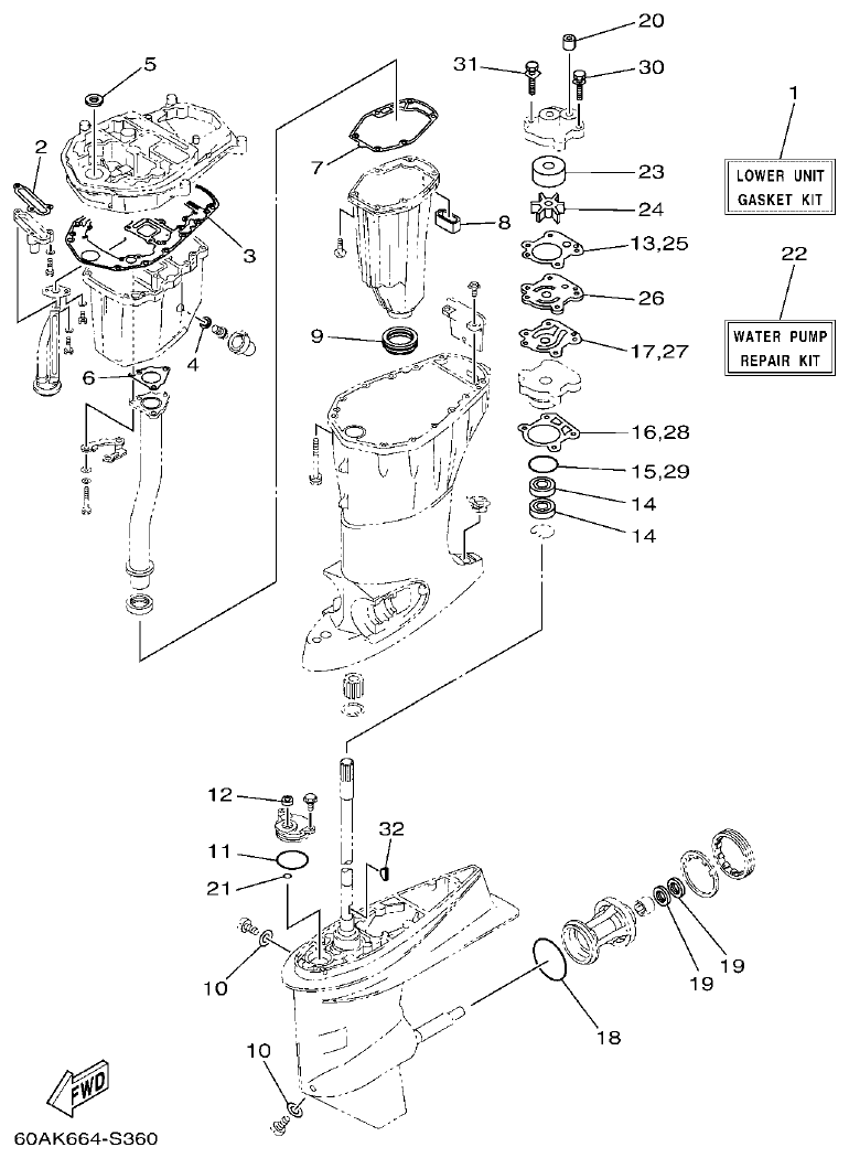 Yamaha F50DET, FT50CET REPAIR KIT 4 parts diagram